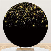 Lofaris Black Gold Starry Sky Happy Birthday Round Backdrop